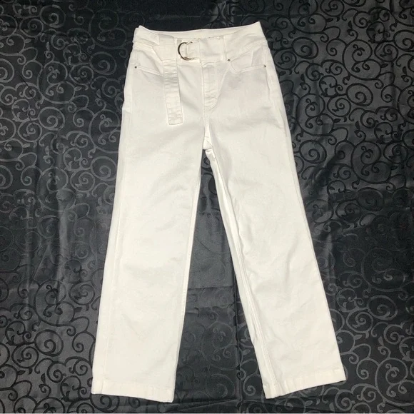 White House Black Market (WHBM) High Rise white wide leg crop denim with a belt - Picture 5 of 11